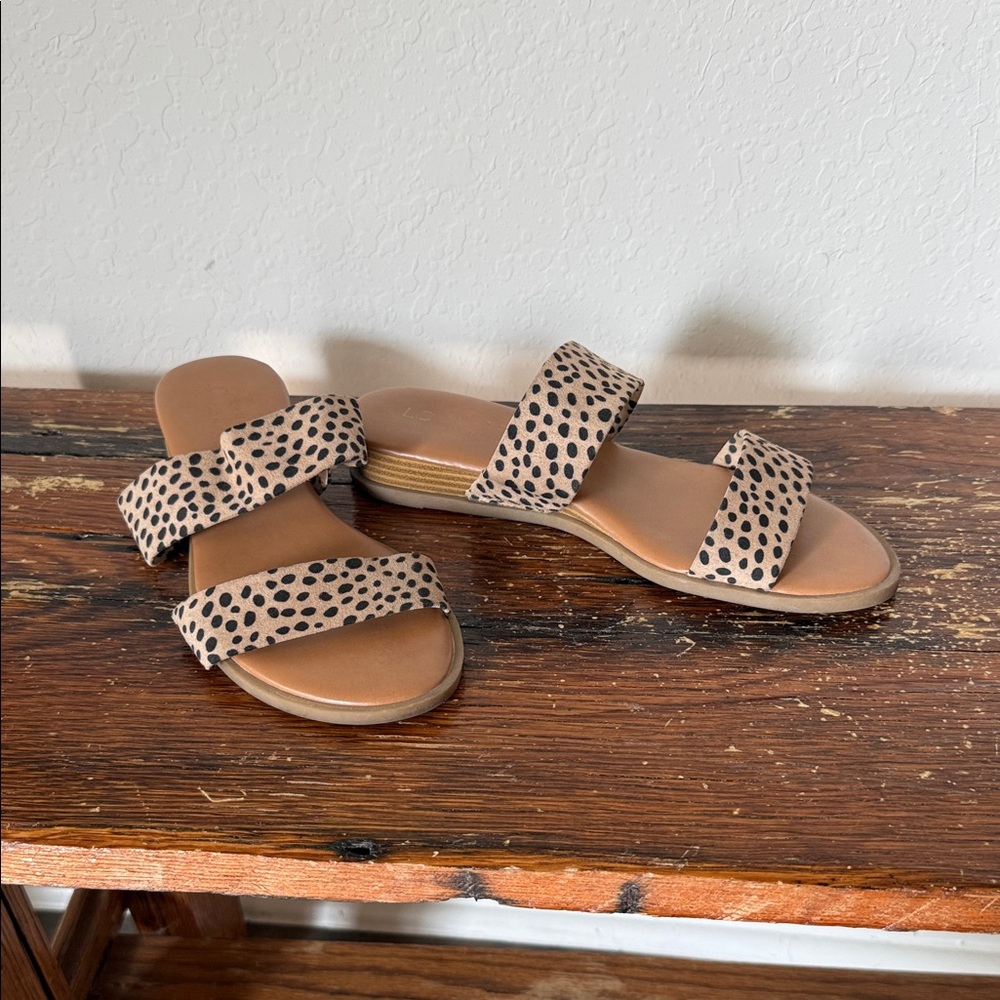 LC Lauren Conrad Tan Leopard-Print Double Strap Slide Sandals